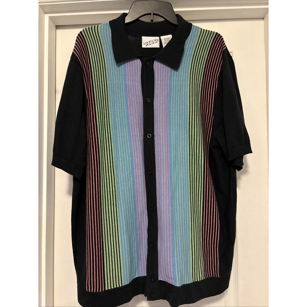 Vtg Irvine Park Button Up Knit Shirt Mens‎ Rockabilly Preppy Collared Retro XL